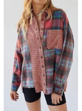 NWT Urban Outfitters BDG Robbie Spliced Flannel Button-Down Trendy Shirt L